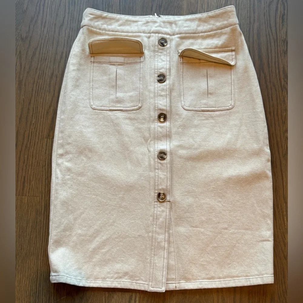 CHRISELLE LIM COLLECTION Marine Midi Skirt In Bone Button-Front size Large L H
